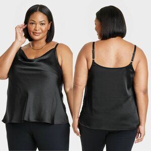 1X - Womens Satin Tank Top - Ava Viv - Black